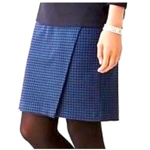 J. Jill Ponte Houndstooth Pencil Skirt Faux Wrap Black Blue Pull On Sz PS